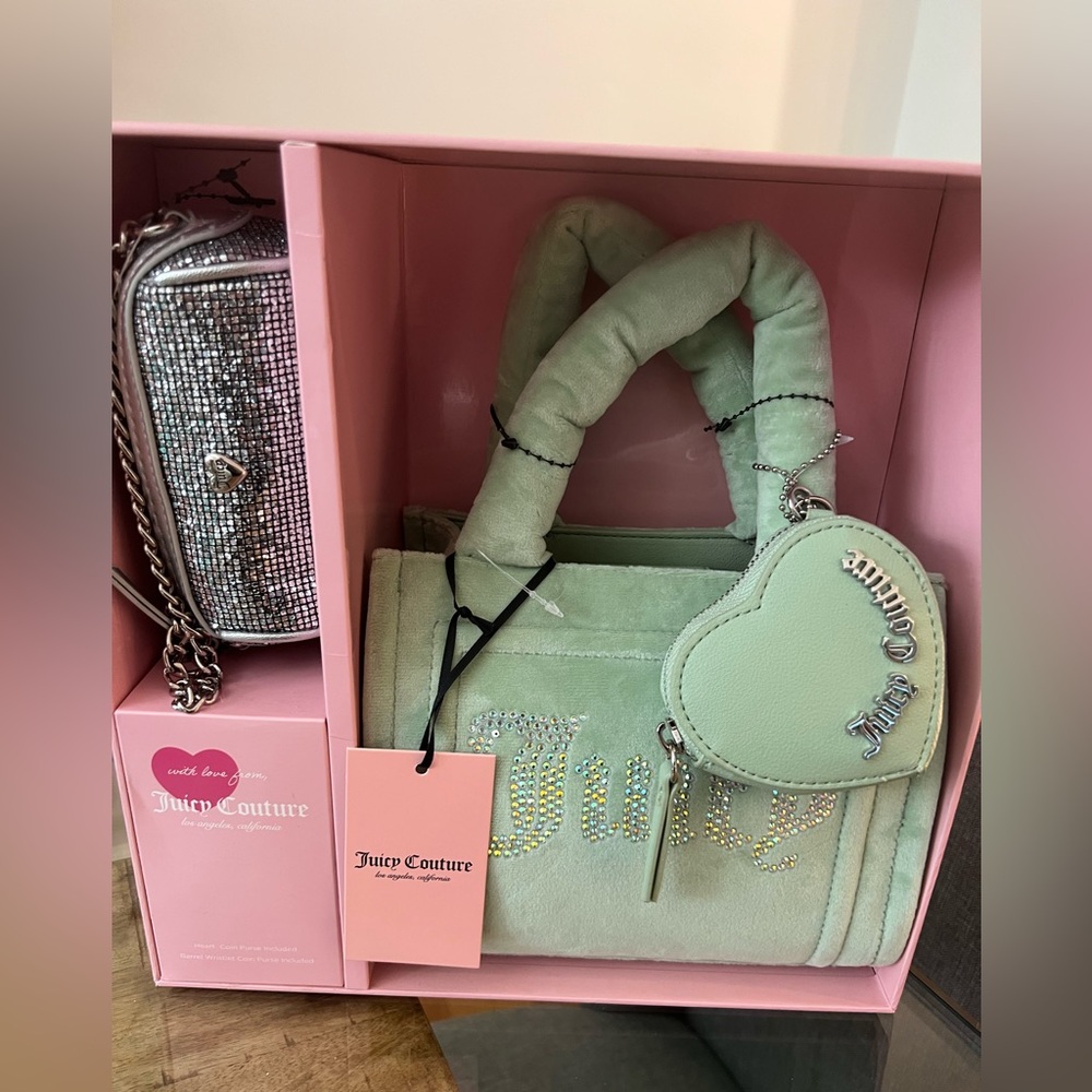 Juicy Couture Mint Green Bag tote purse with Heart Charm